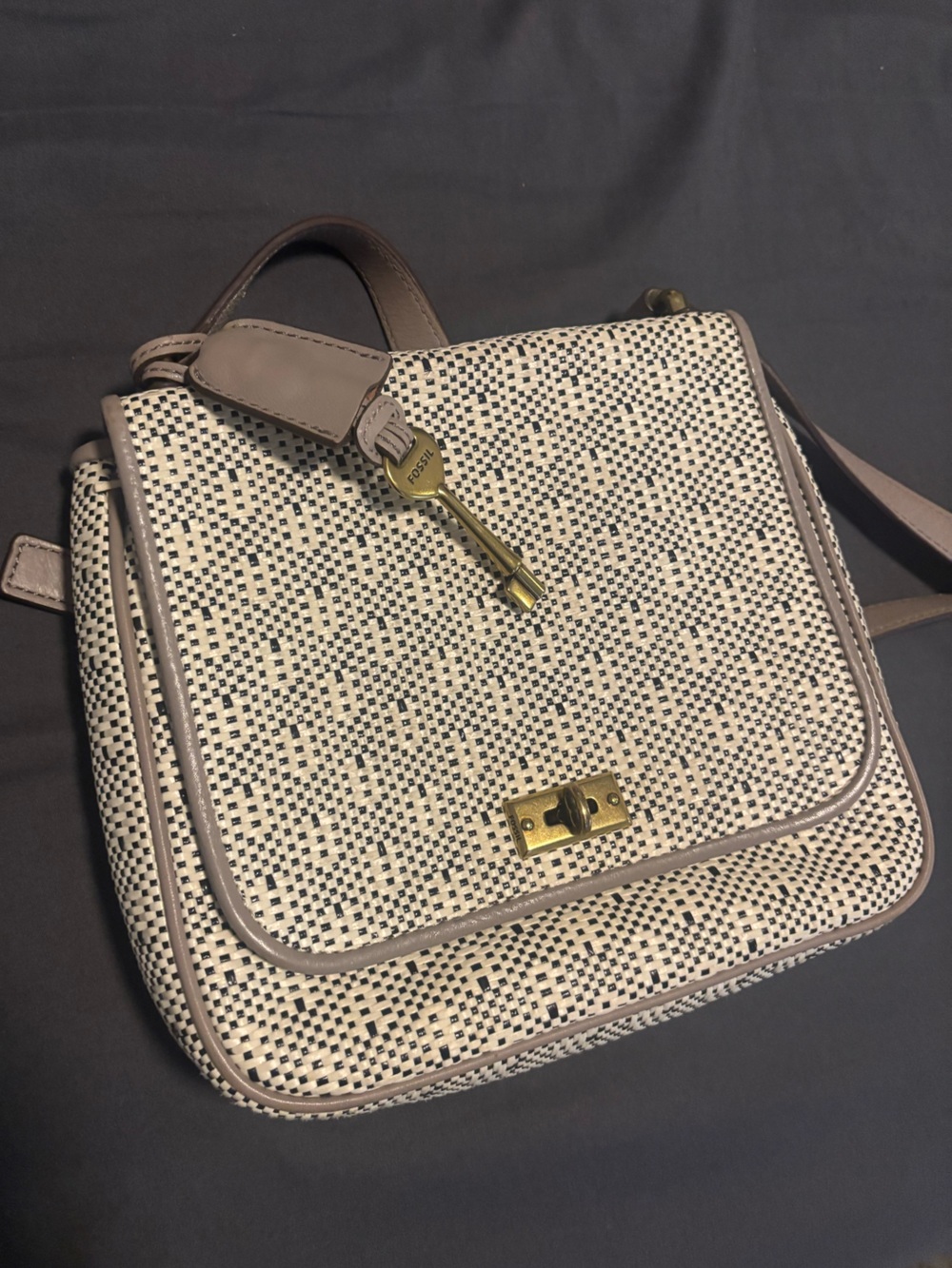 Fossil Taupe and Cream Woven Messenger Bag